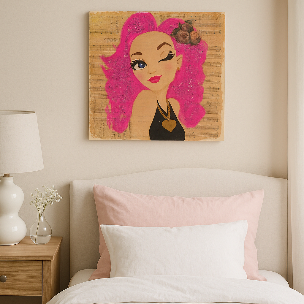 12x12 Wooden Canvas Bold & Blushing Pink Hair Beauty