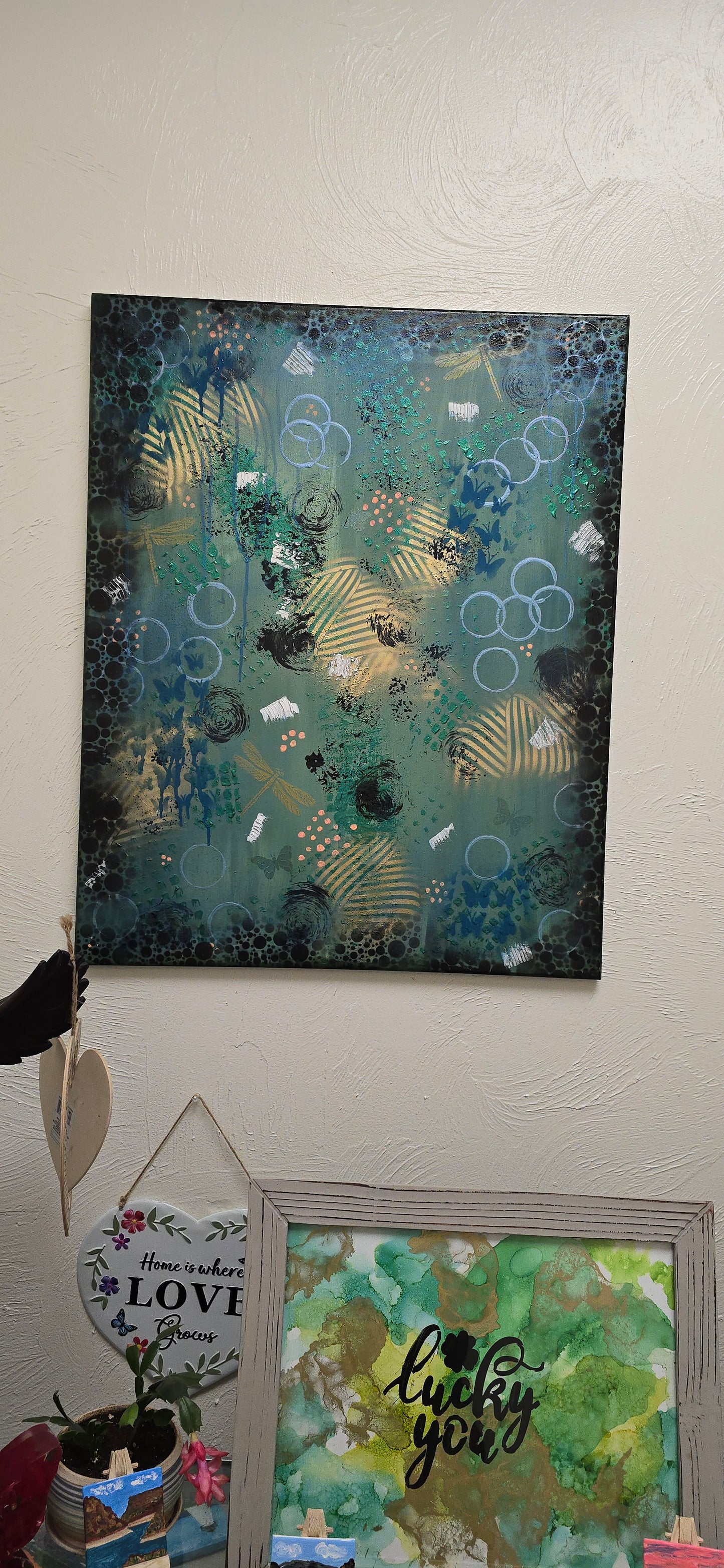 24x30 Original Mixed Media Abstract Painting – Emerald Echoes | Green Modern Wall Art