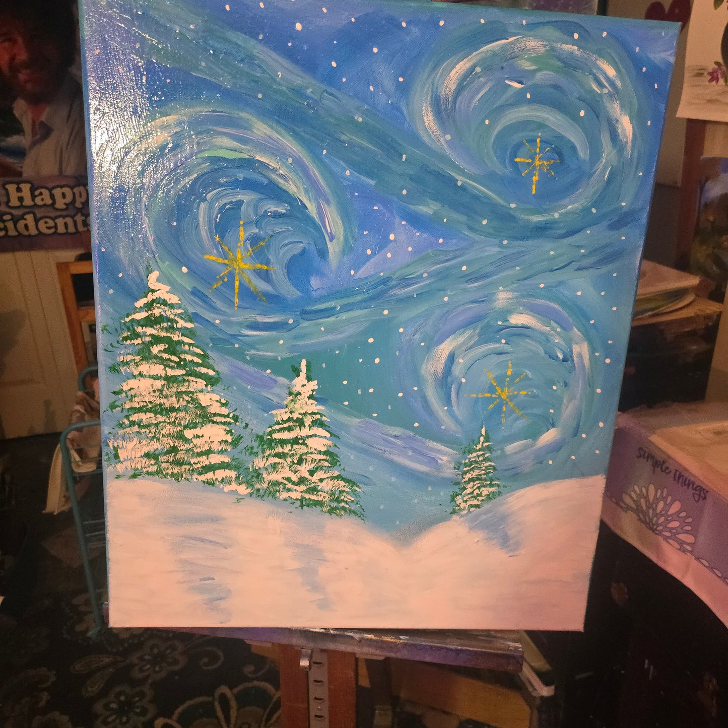 ✨ Winter Starry Night – Original Hand-Painted 20x24 Canvas