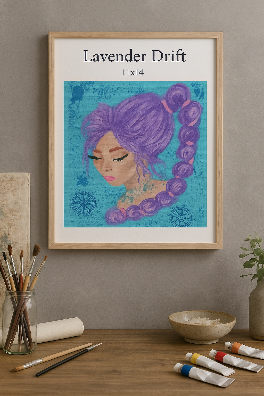 Lavender Drift – Original 11x14 Acrylic Painting on Gallery-Wrapped Canvas | Purple Hair Wall Art | Dreamy Boho Girl Decor