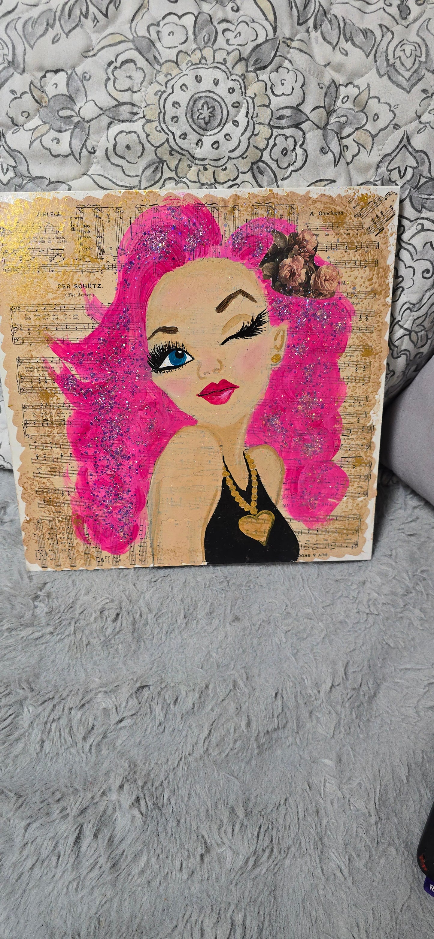 12x12 Wooden Canvas Bold & Blushing Pink Hair Beauty
