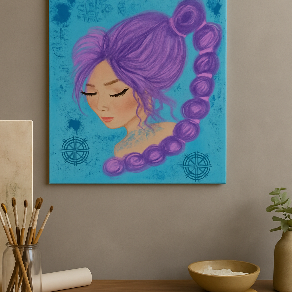 Lavender Drift – Original 11x14 Acrylic Painting on Gallery-Wrapped Canvas | Purple Hair Wall Art | Dreamy Boho Girl Decor