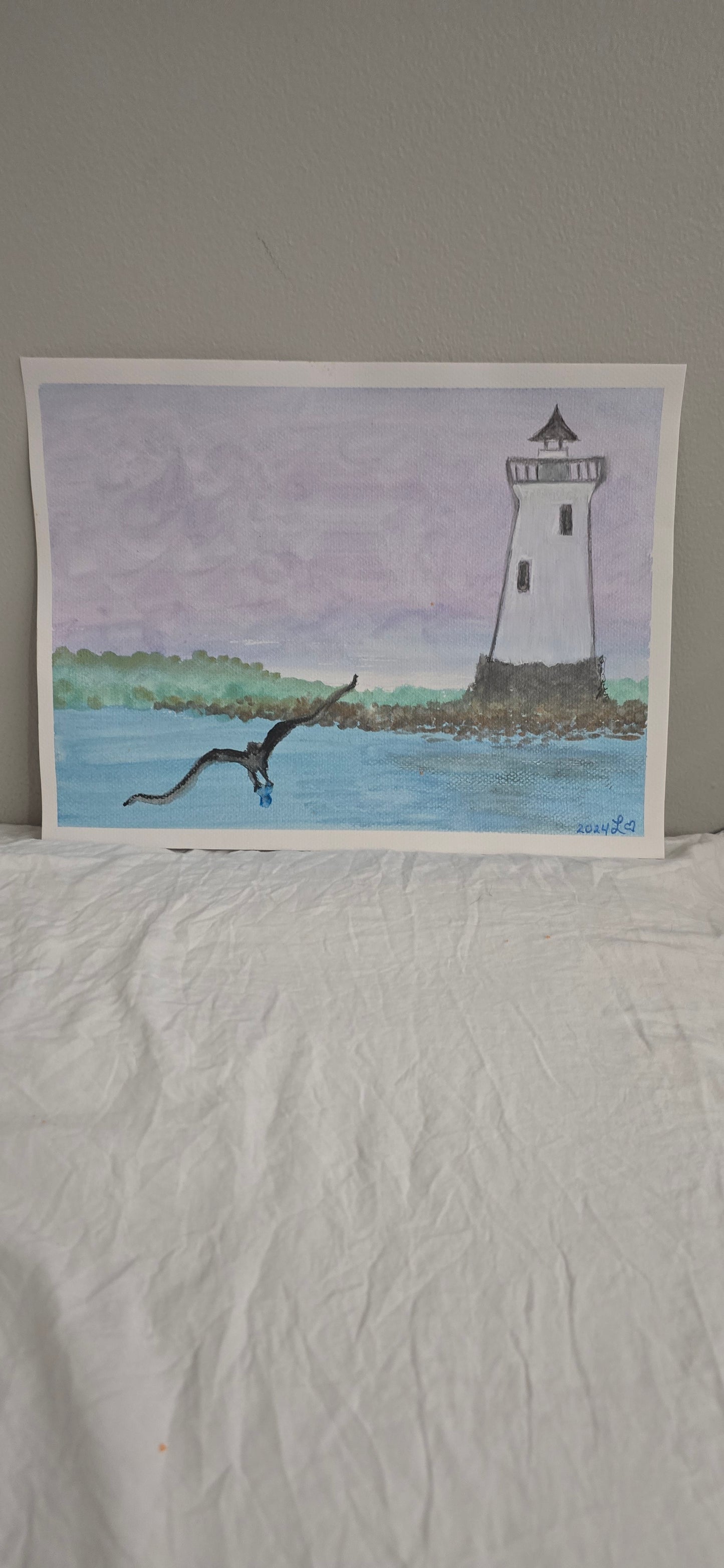 Watercolor Painting Lighthouse landscape