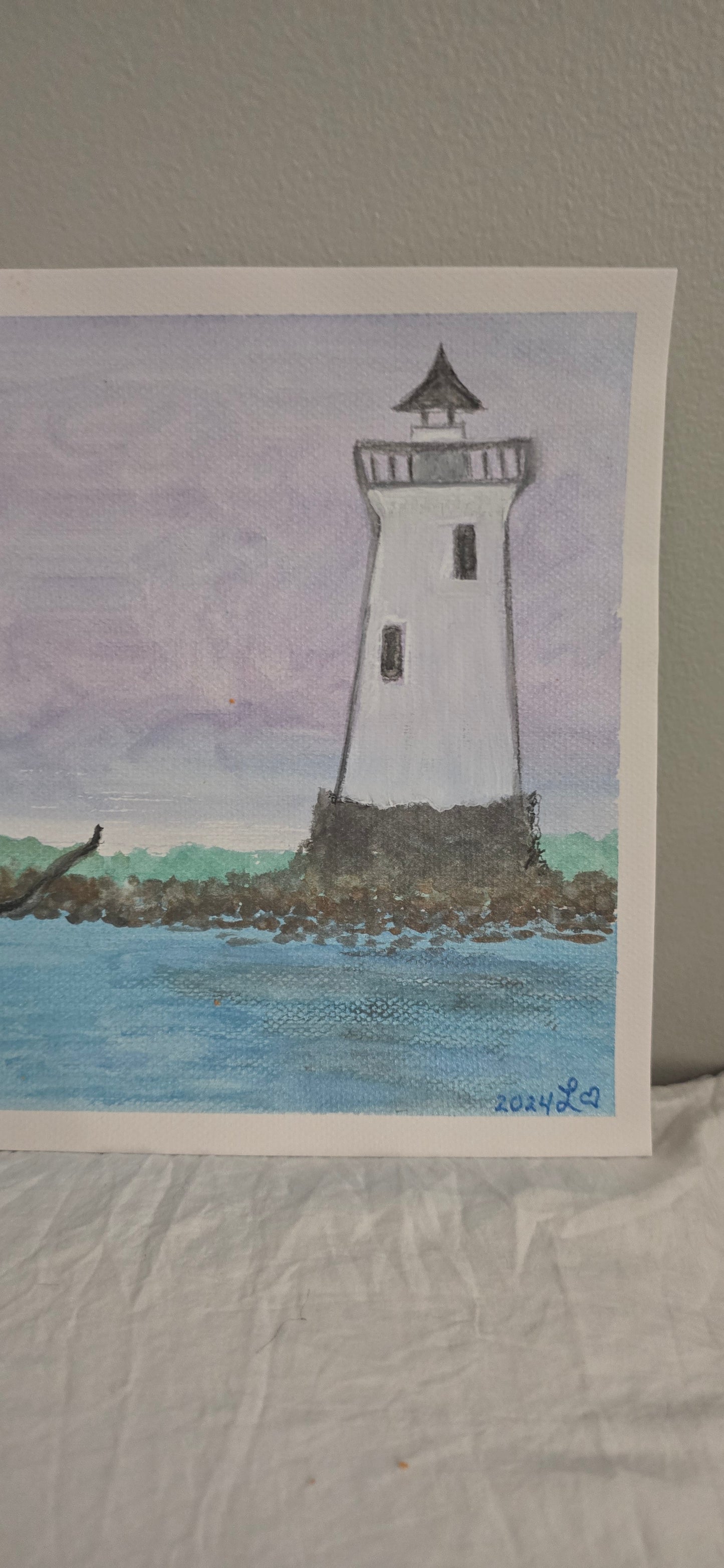 Watercolor Painting Lighthouse landscape