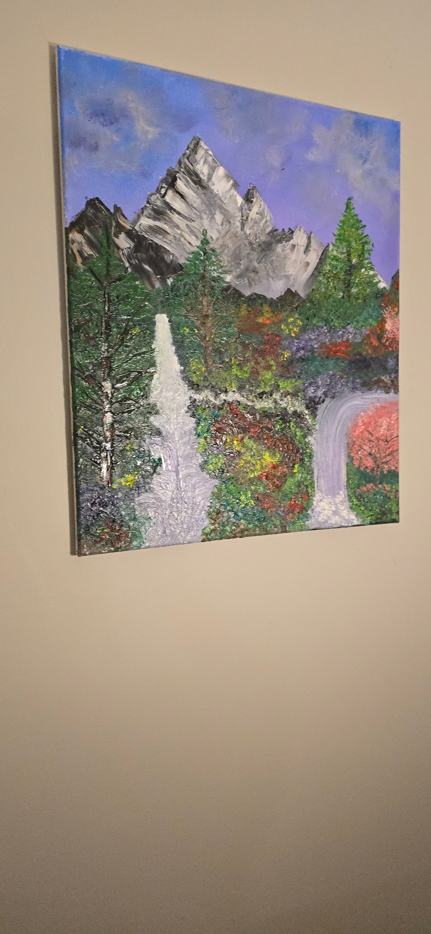 18x24 Canvas / Bob Ross Inspired Waterfall Oil Painting