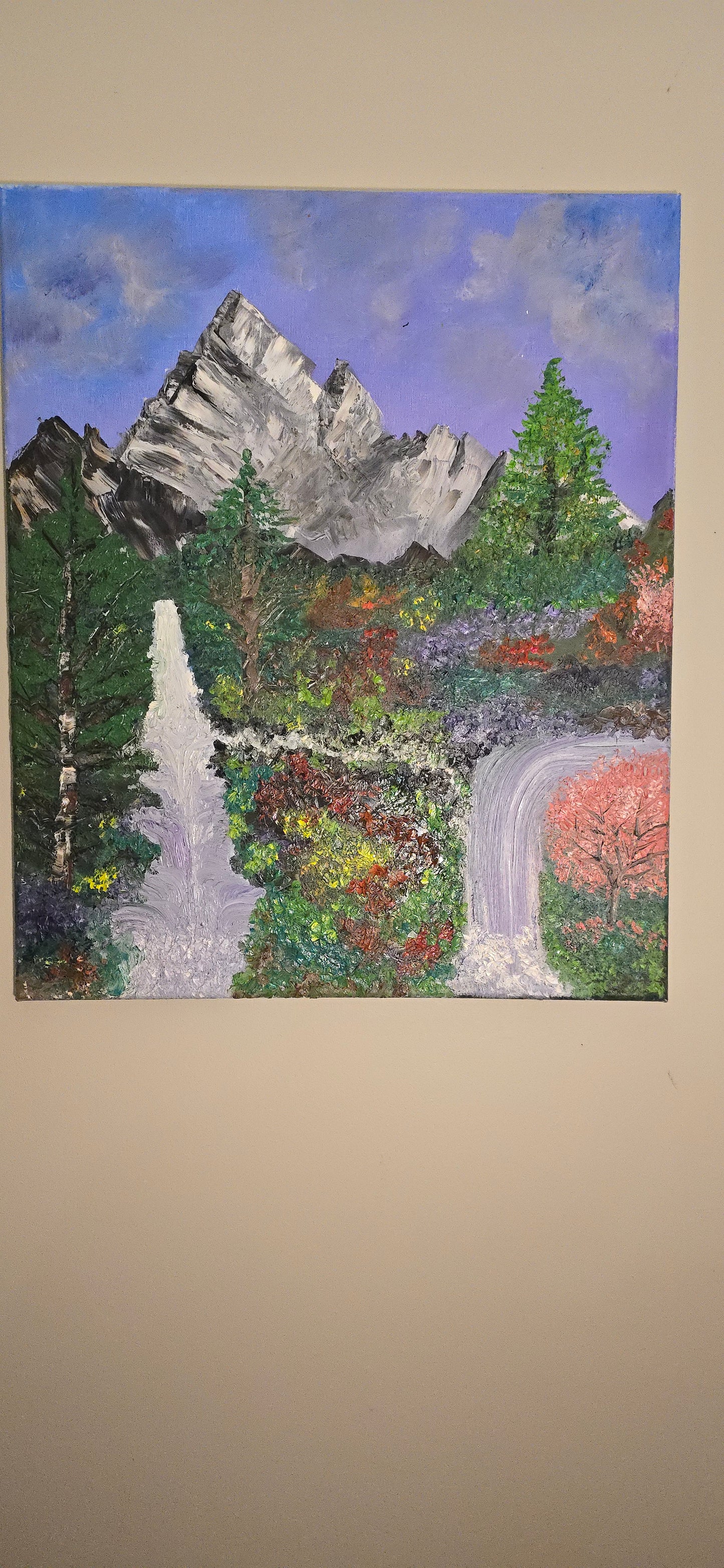 18x24 Canvas / Bob Ross Inspired Waterfall Oil Painting