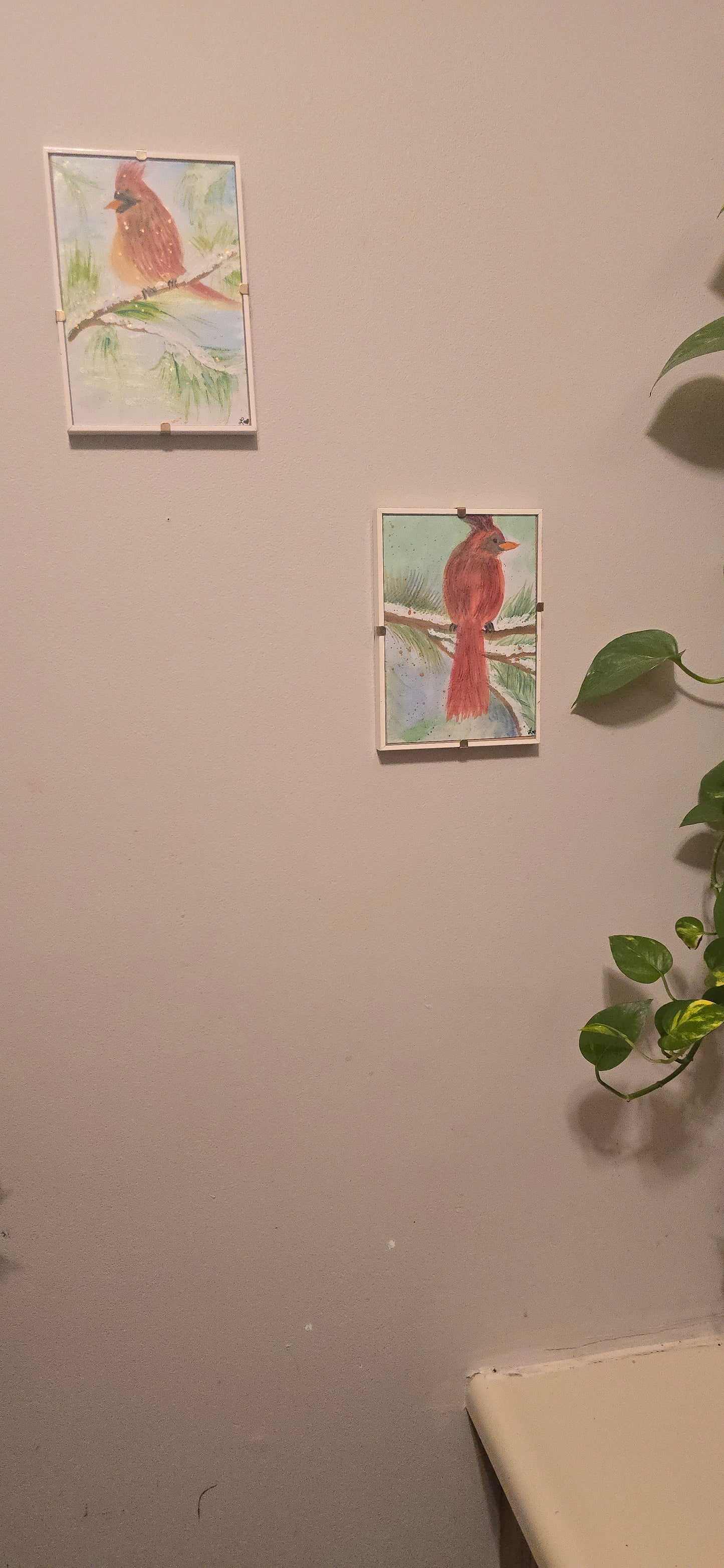 2 5x7 Cardinal Watercolor Paintings