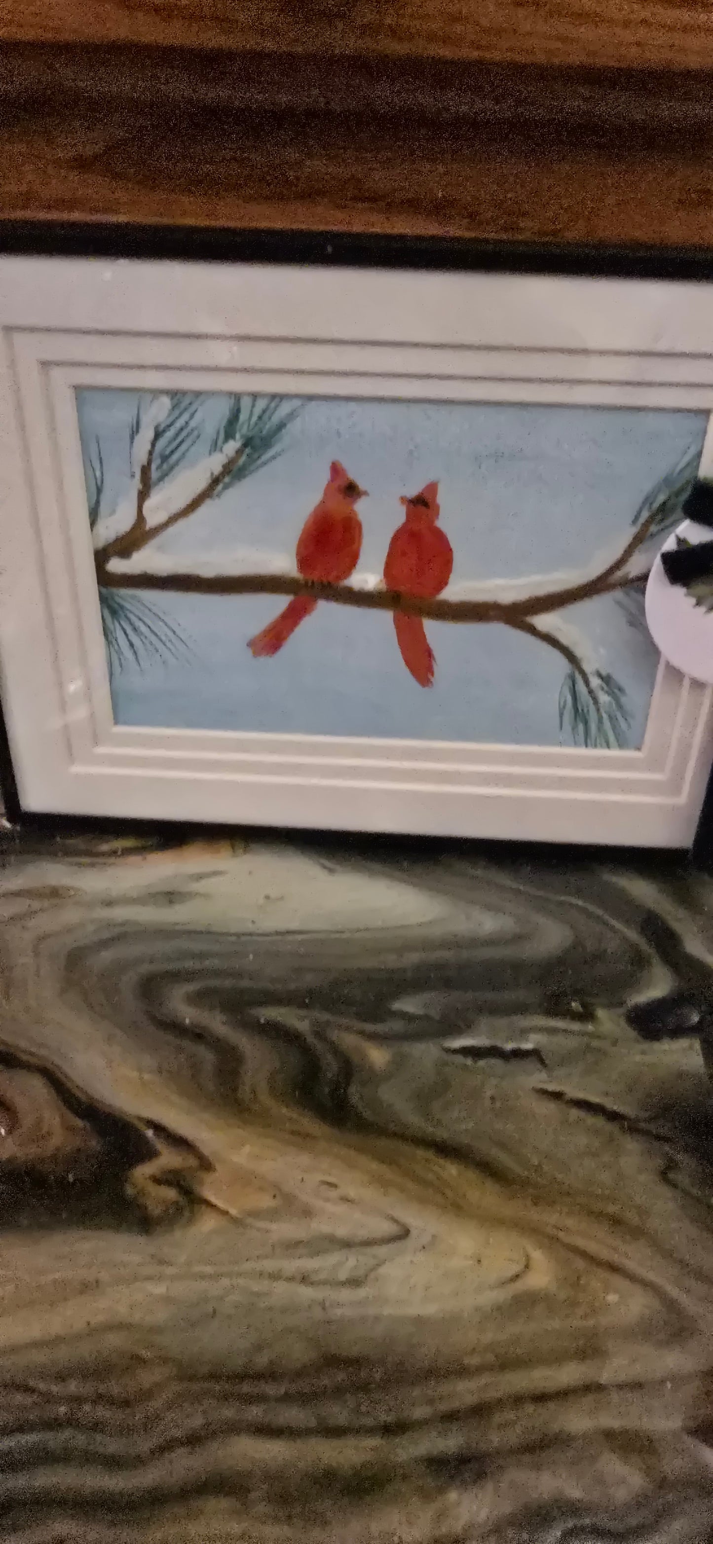 5x7 Framed Watercolor Painting Cardinal Birds