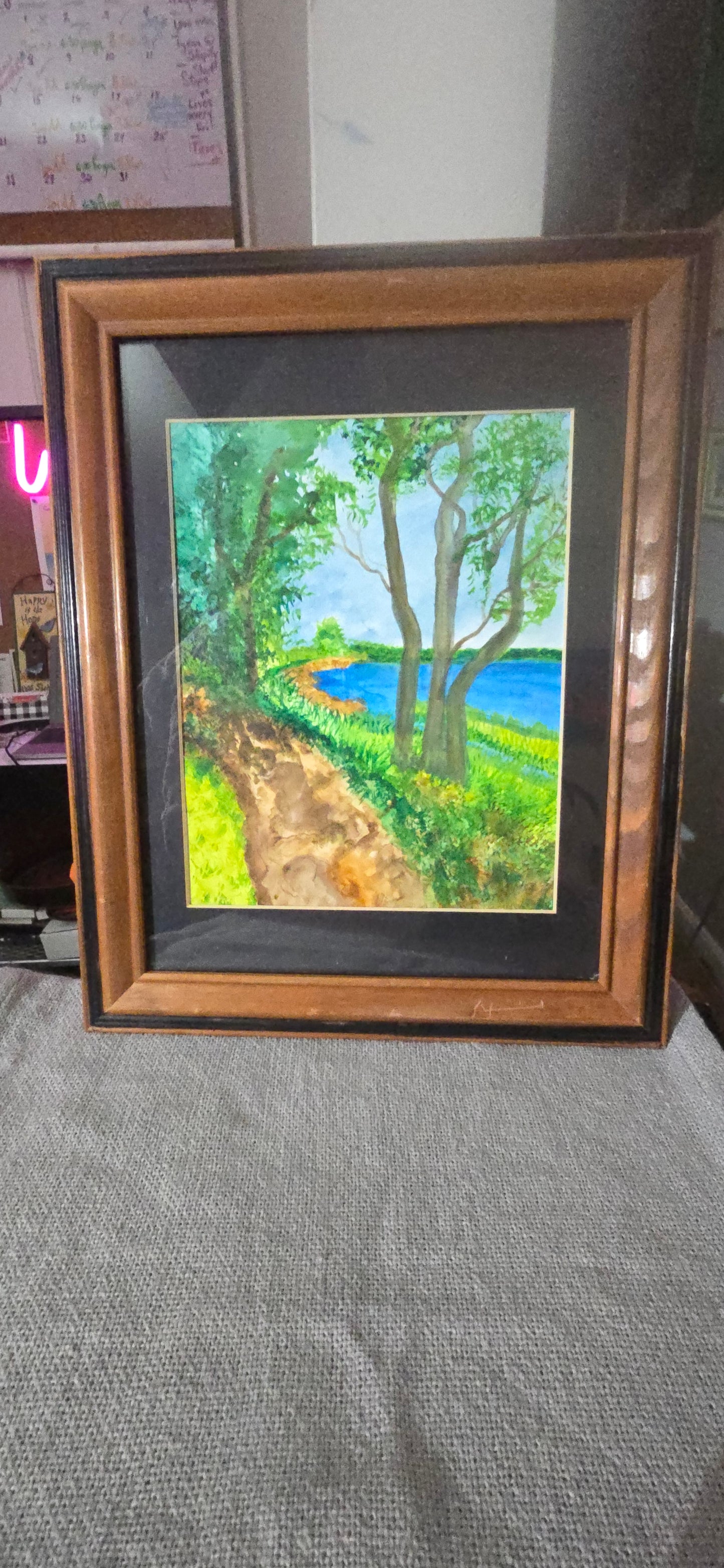 15 1/2 x 12 1/2 Framed Landscape Watercolor Painting