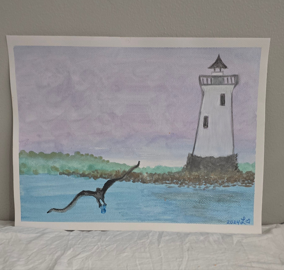 Watercolor Painting Lighthouse landscape