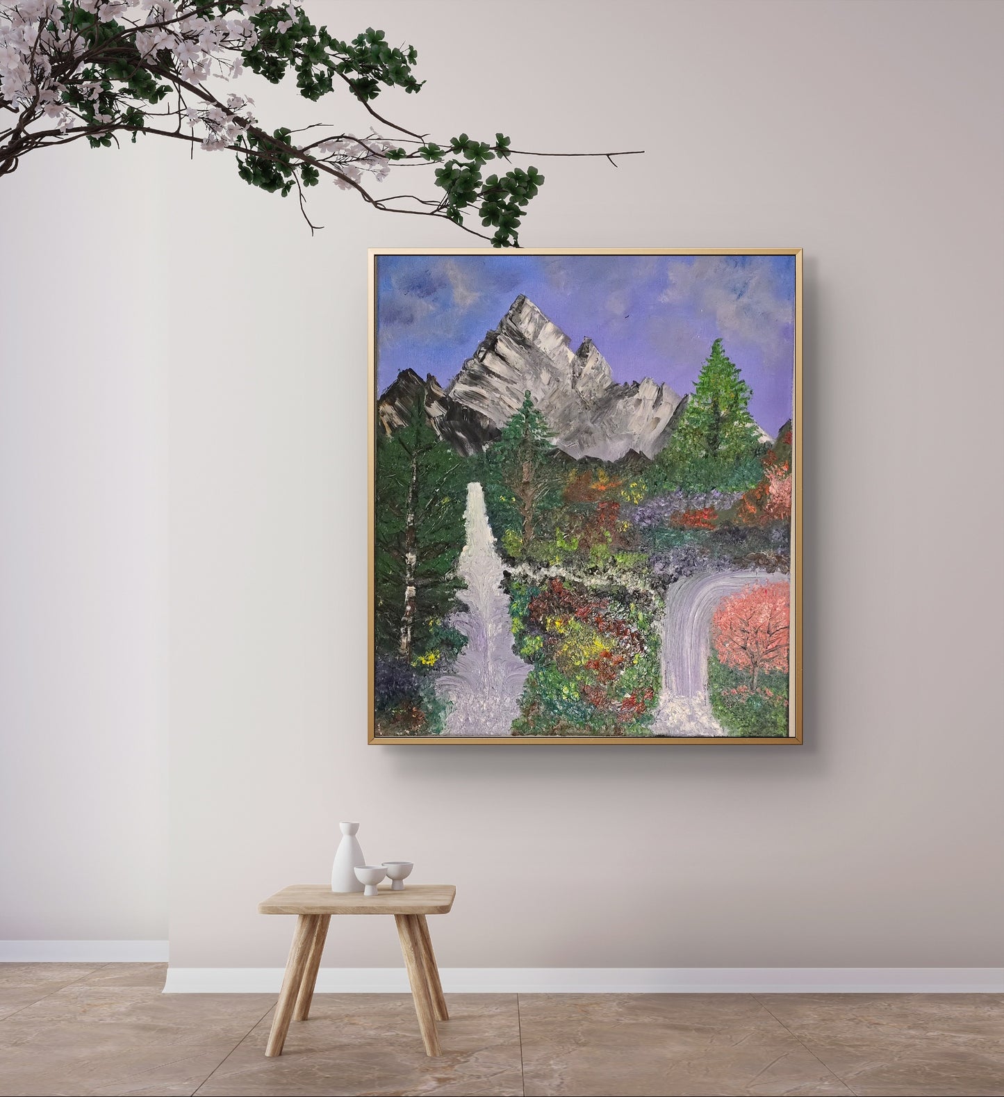 18x24 Canvas / Bob Ross Inspired Waterfall Oil Painting