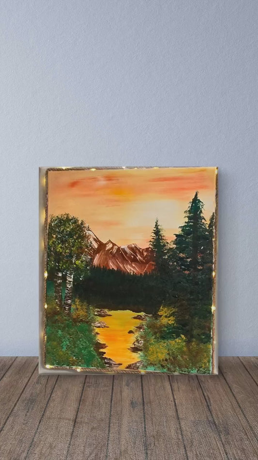 Oil Painting Sunset Stream