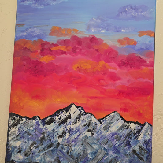 🔥 Sunset Mountain – Original 16x32 Oil Painting