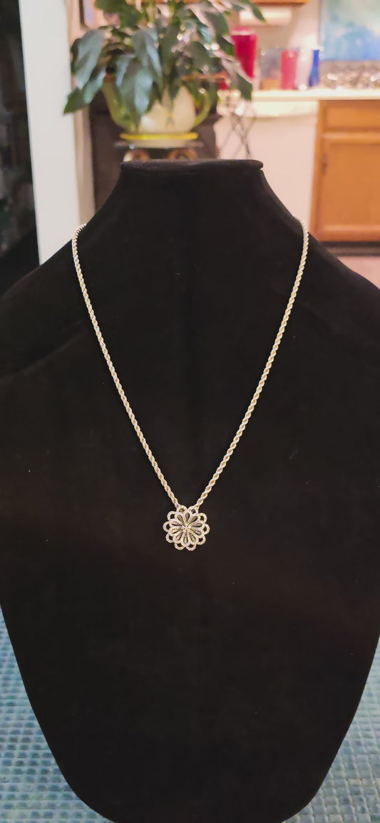Vintage Sterling Silver floral pendant necklace