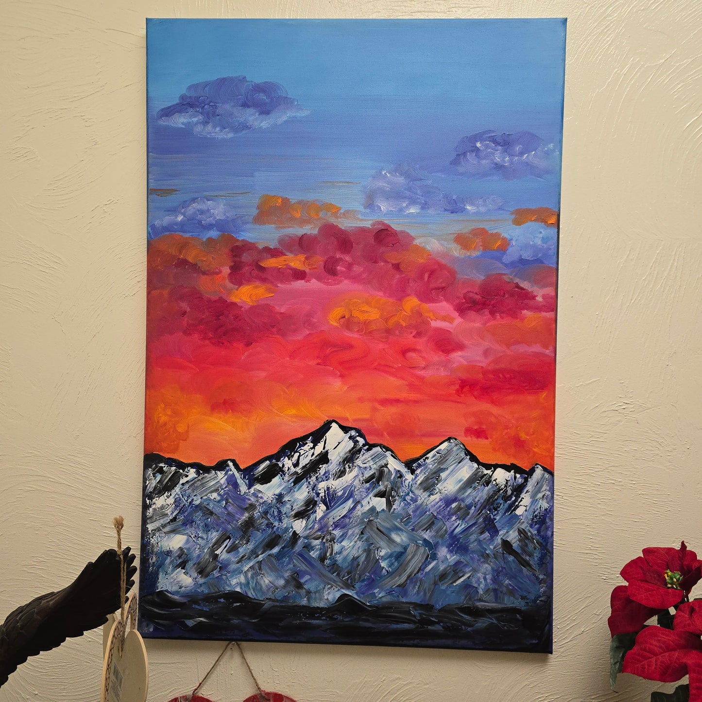 🔥 Sunset Mountain – Original 16x32 Oil Painting