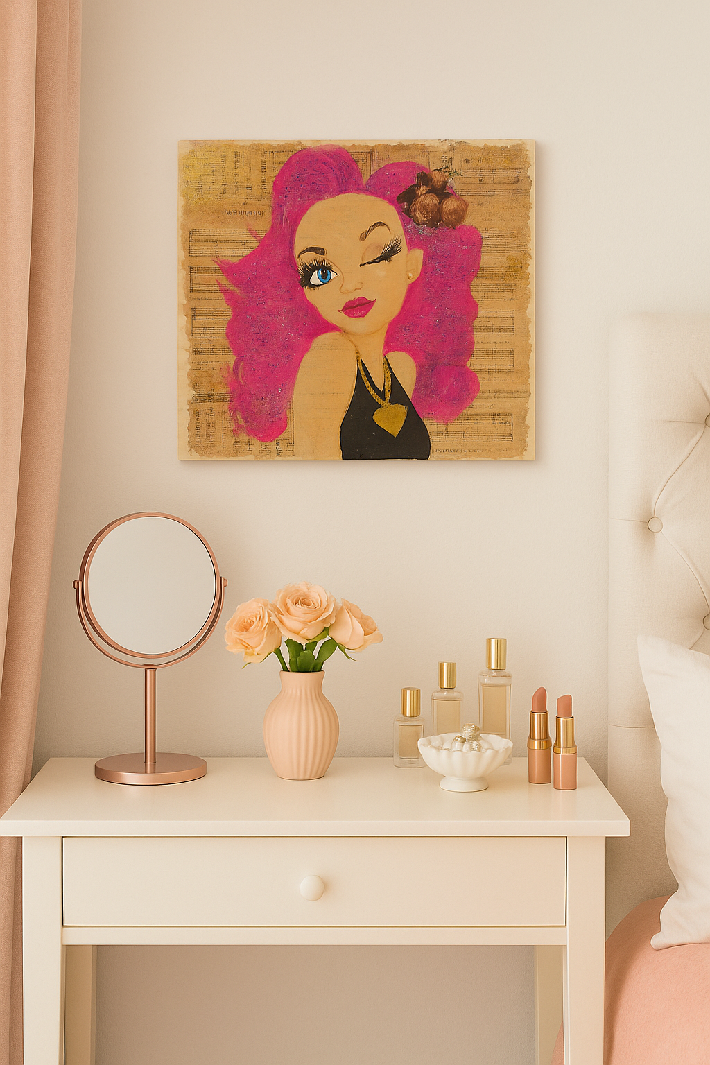 12x12 Wooden Canvas Bold & Blushing Pink Hair Beauty
