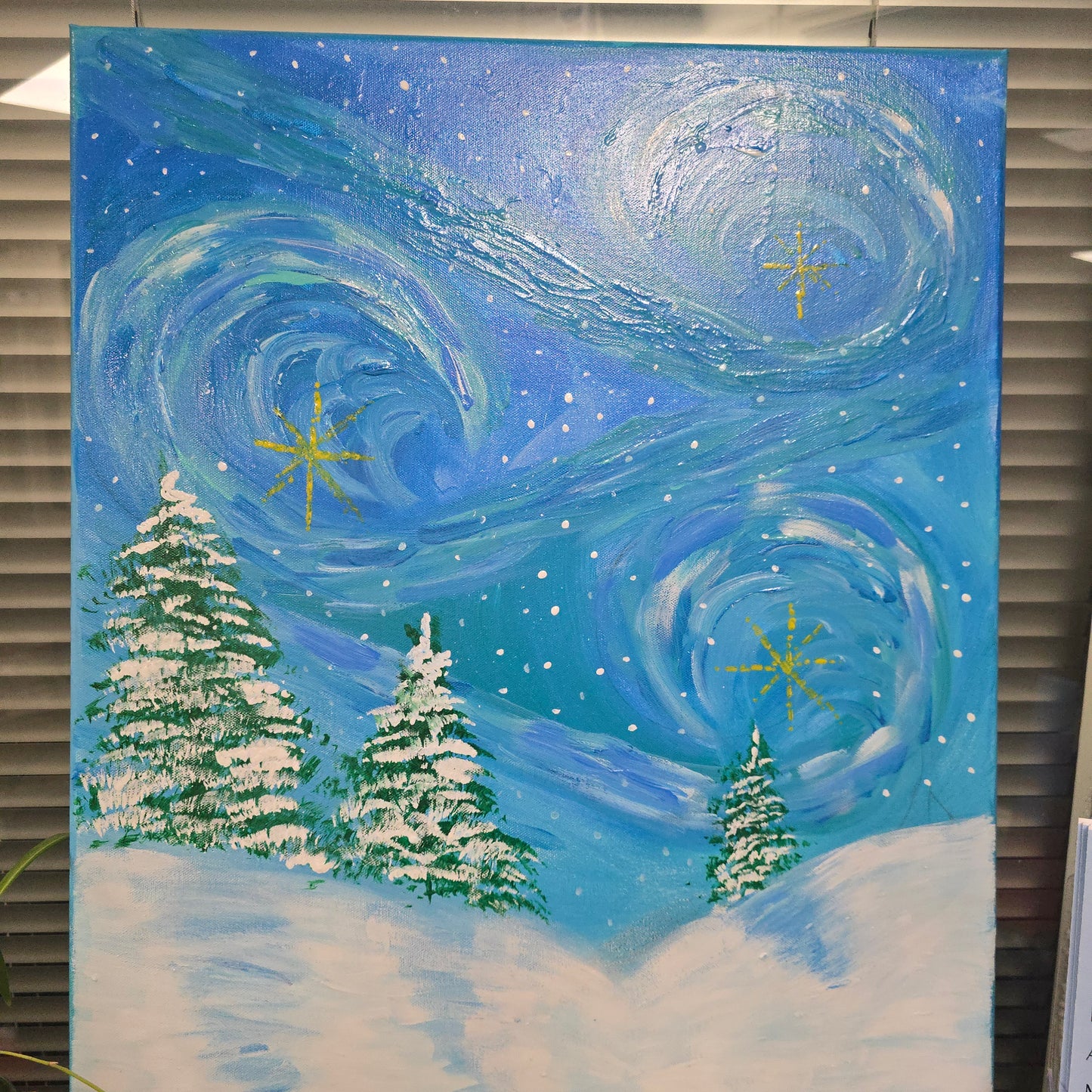 ✨ Winter Starry Night – Original Hand-Painted 20x24 Canvas