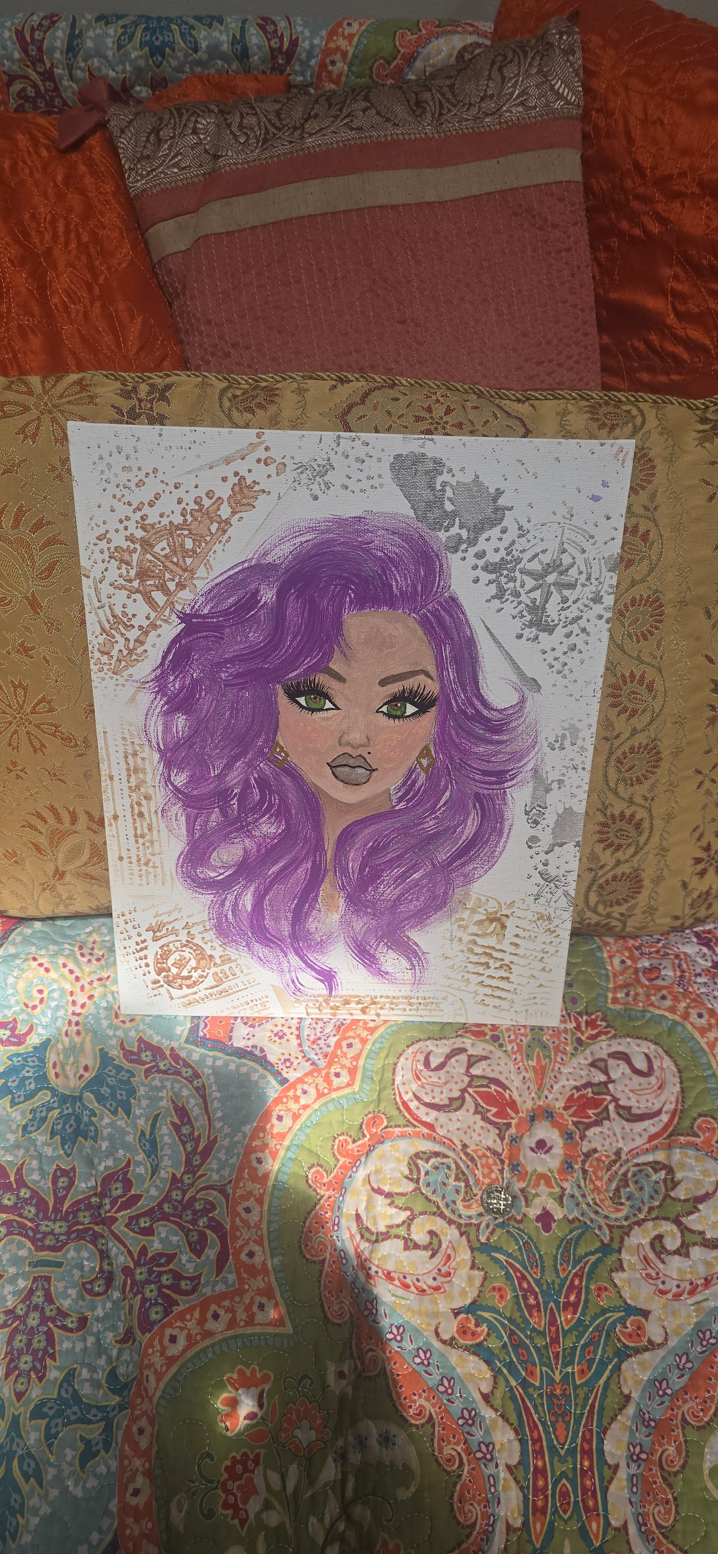 11x14 Purple Reign Glam girl original mixed media painting