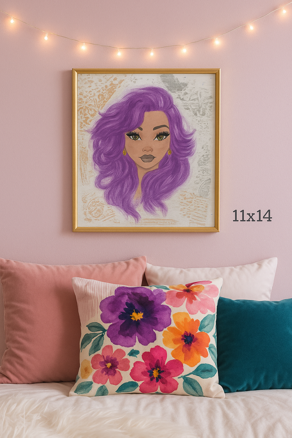 11x14 Purple Reign Glam girl original mixed media painting