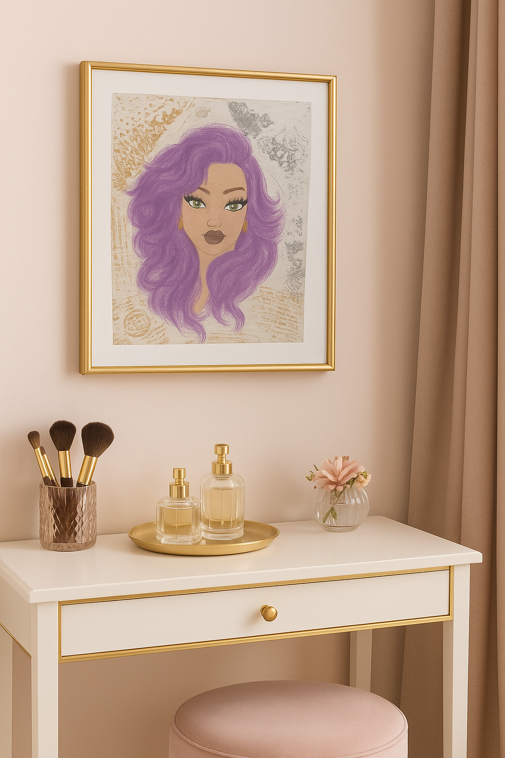 11x14 Purple Reign Glam girl original mixed media painting