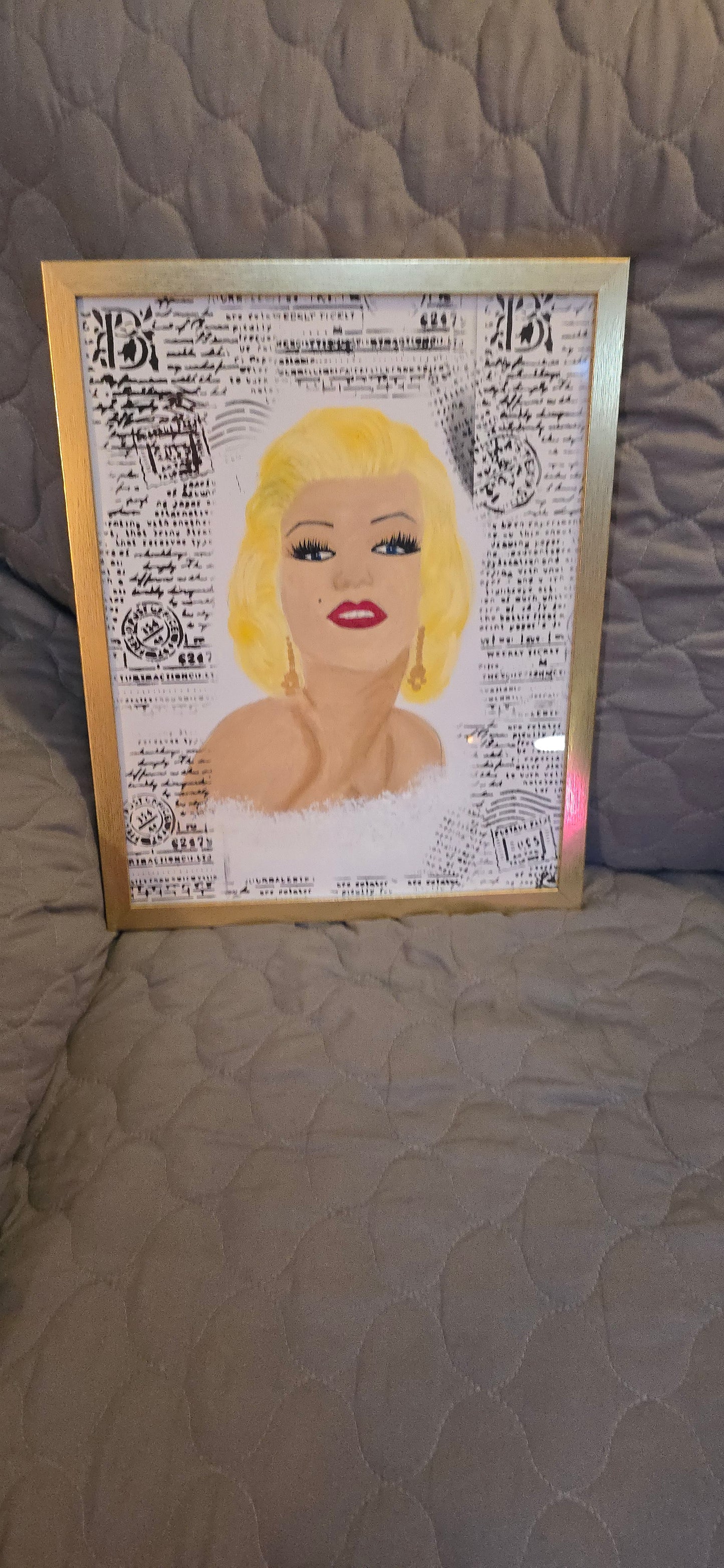 11x14 Glam Gold Lady – Original Mixed Media Painting in  Gold Frame