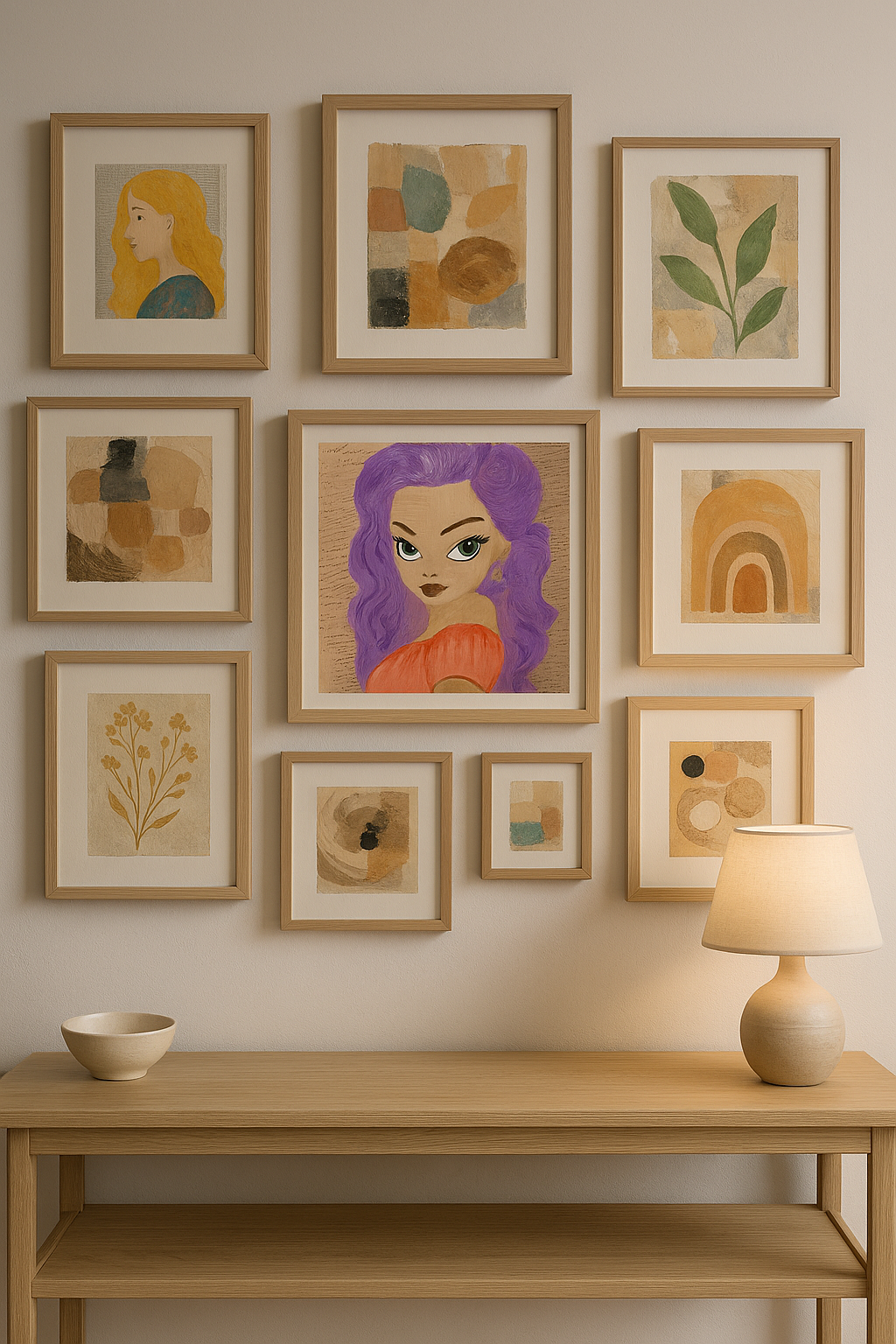 12x12 Wooden Canvas Mixed Media Collage Art/Purple Haired Bombshell