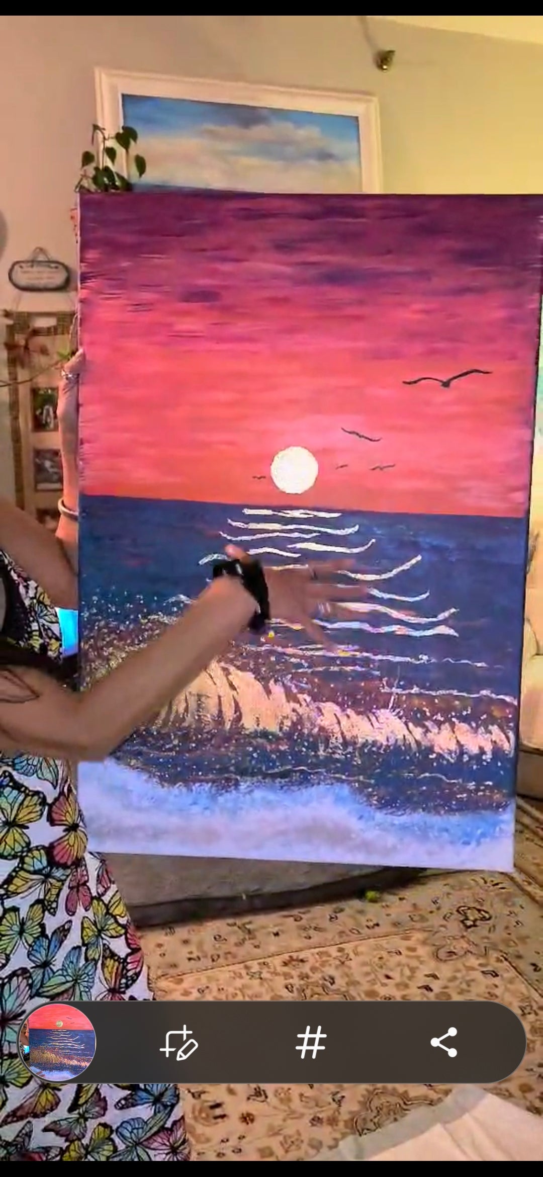 24x36 Acrylic Sunset Beach Gold Leaf Painting