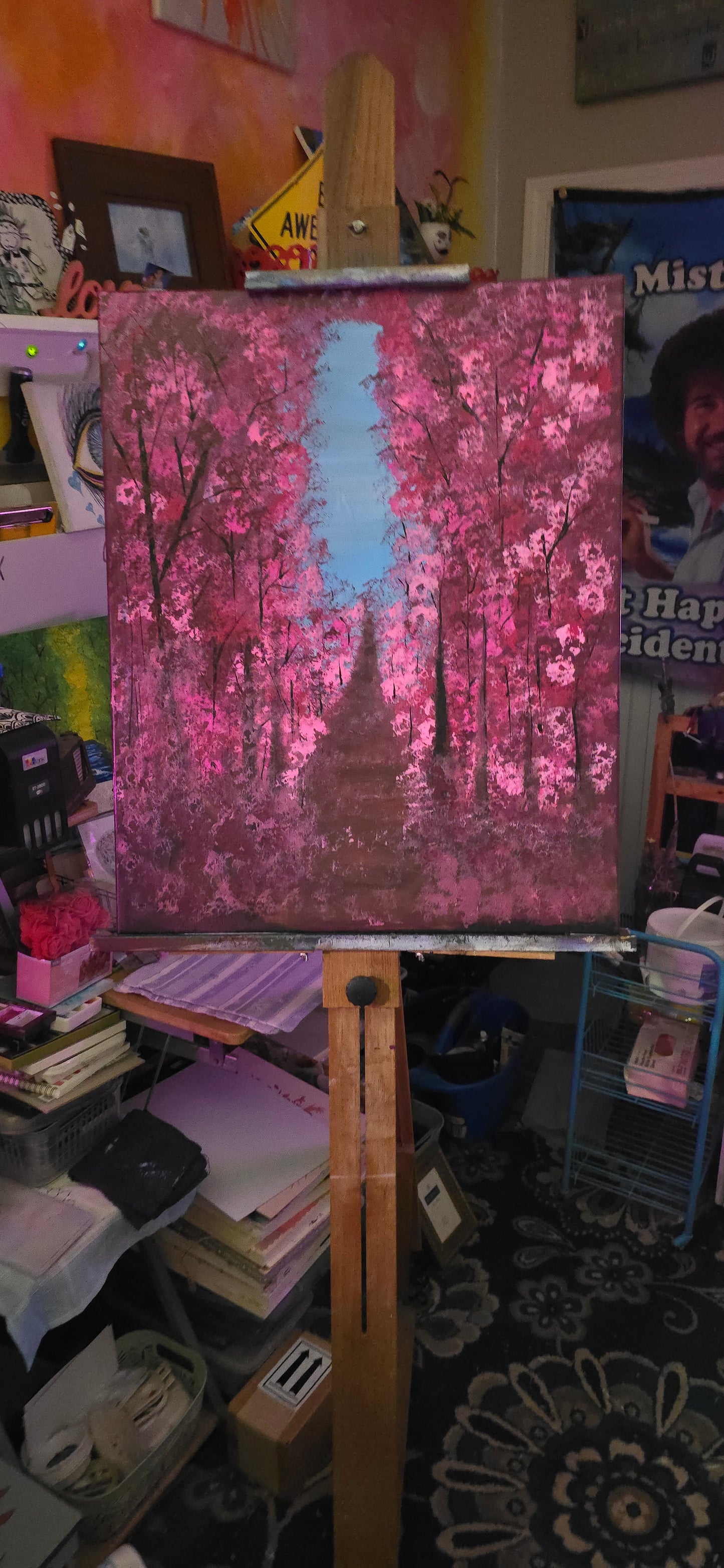 24x30 Original Acrylic Cherry Blossom Forest Painting – Cherry Blossom Glow
