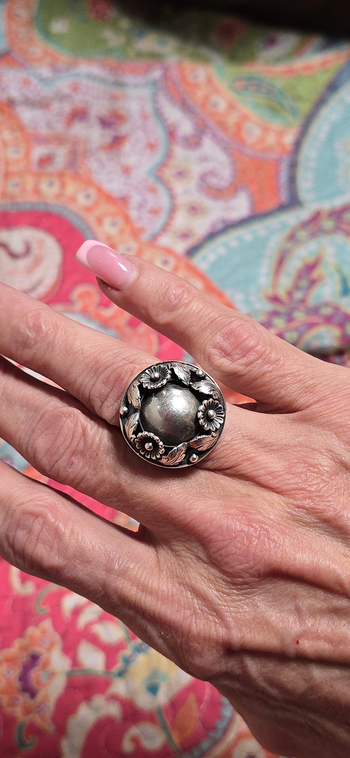 Vintage Danish Sterling Silver floral dome ring