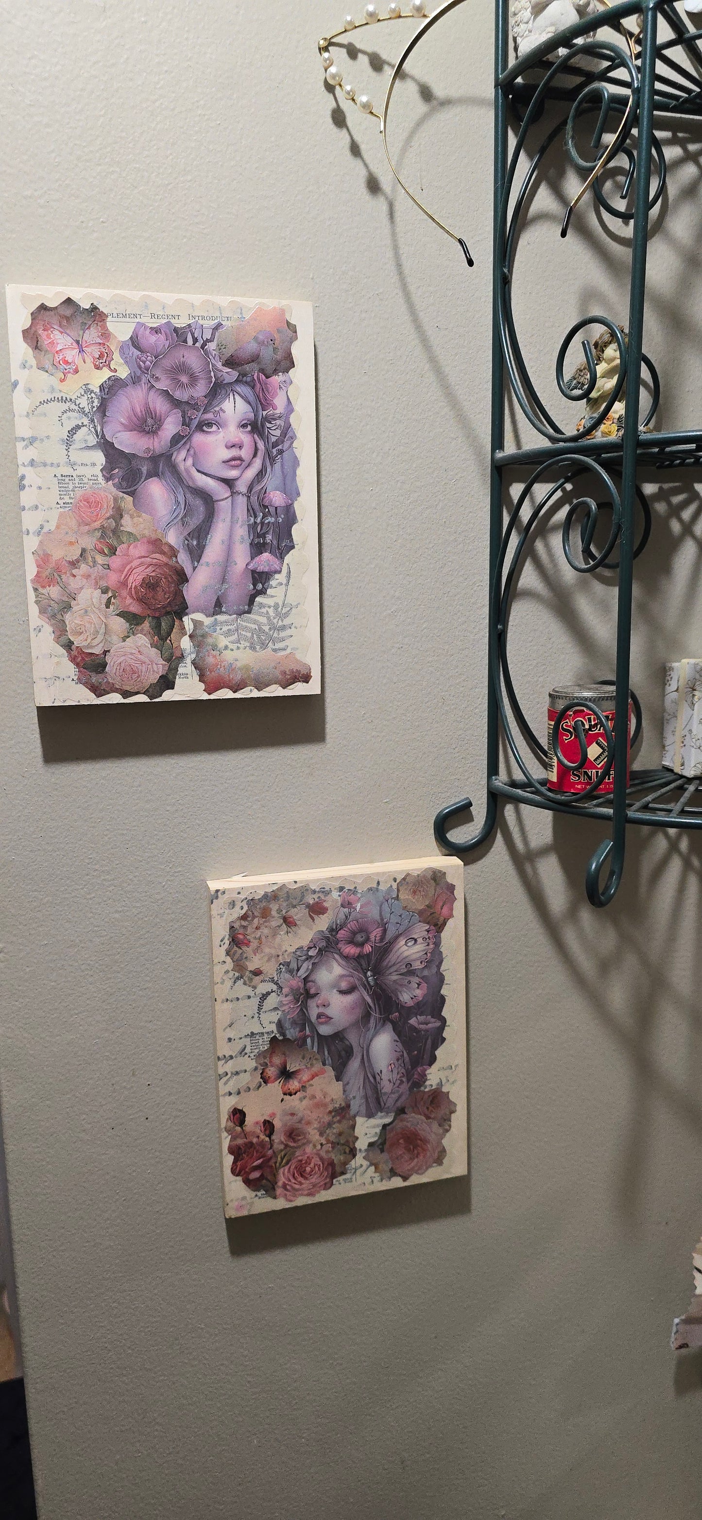 Collage Mixed Media Fairy Art on 2 Wooden Canvas (6x8 inches)
