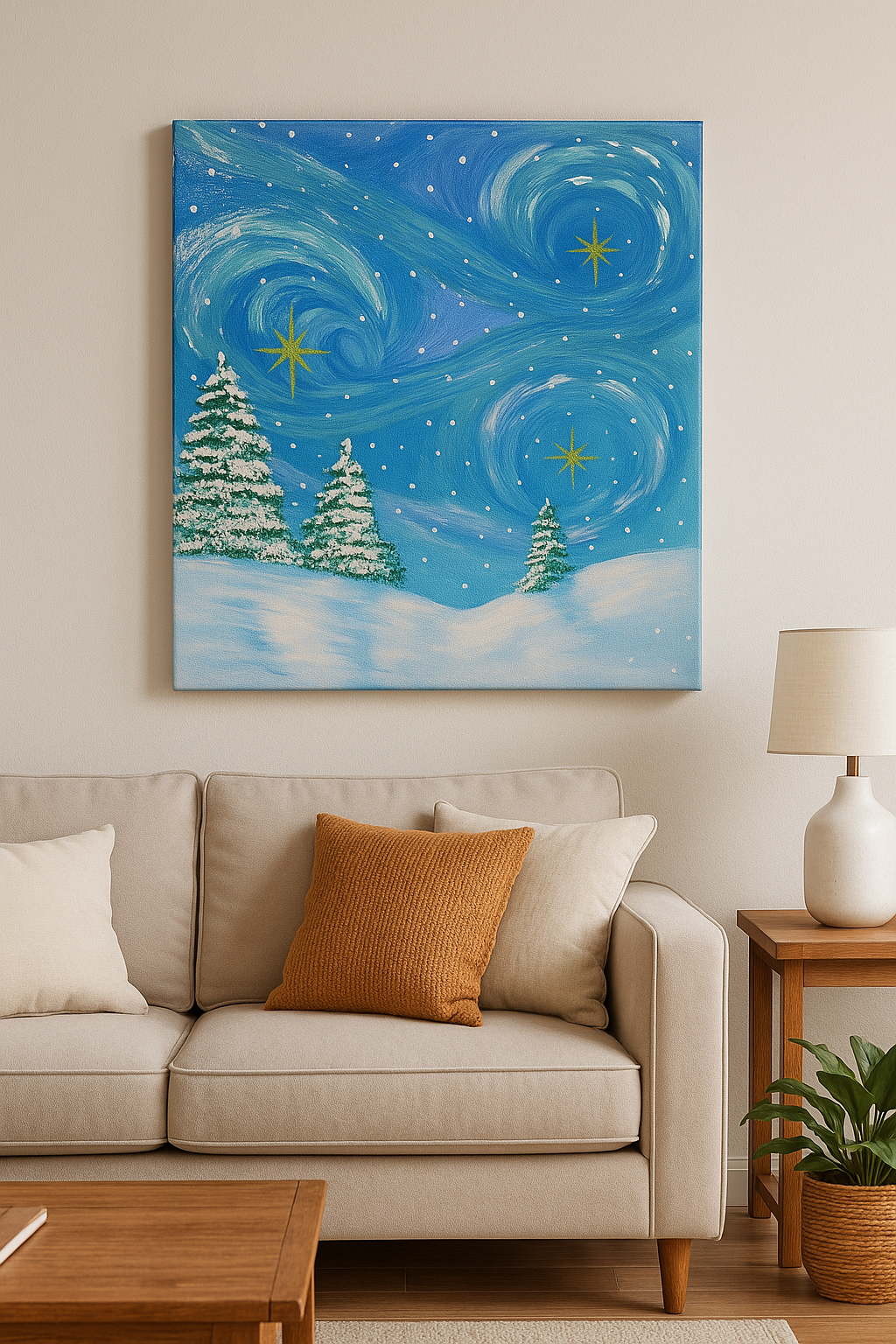 ✨ Winter Starry Night – Original Hand-Painted 20x24 Canvas