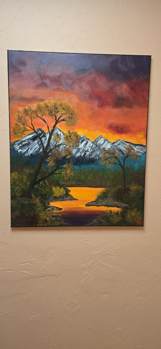 24x30 Oil Painting Bob Ross inspired/ Evening  Stillness