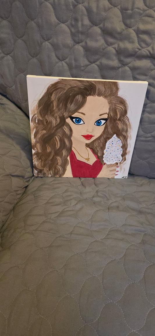 Ice cream Glam Girl 10x10 Original Acrylic  Painting