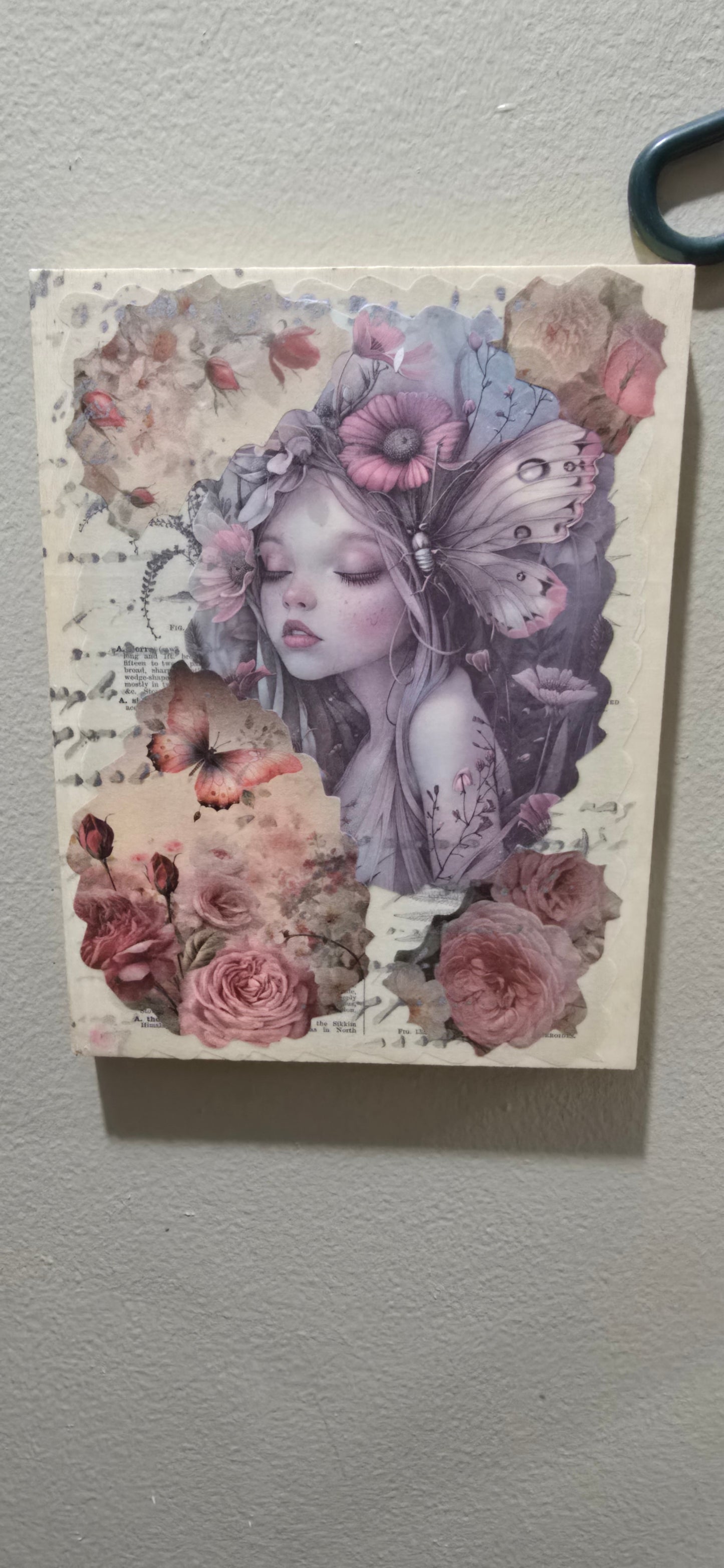Collage Mixed Media Fairy Art on 2 Wooden Canvas (6x8 inches)