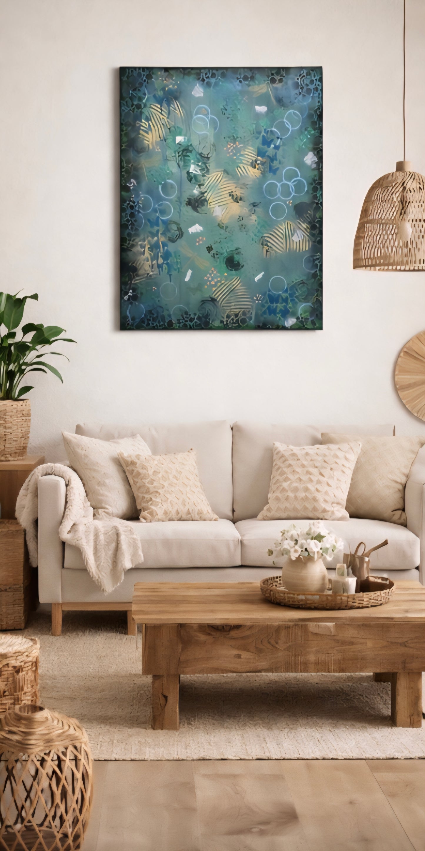 24x30 Original Mixed Media Abstract Painting – Emerald Echoes | Green Modern Wall Art