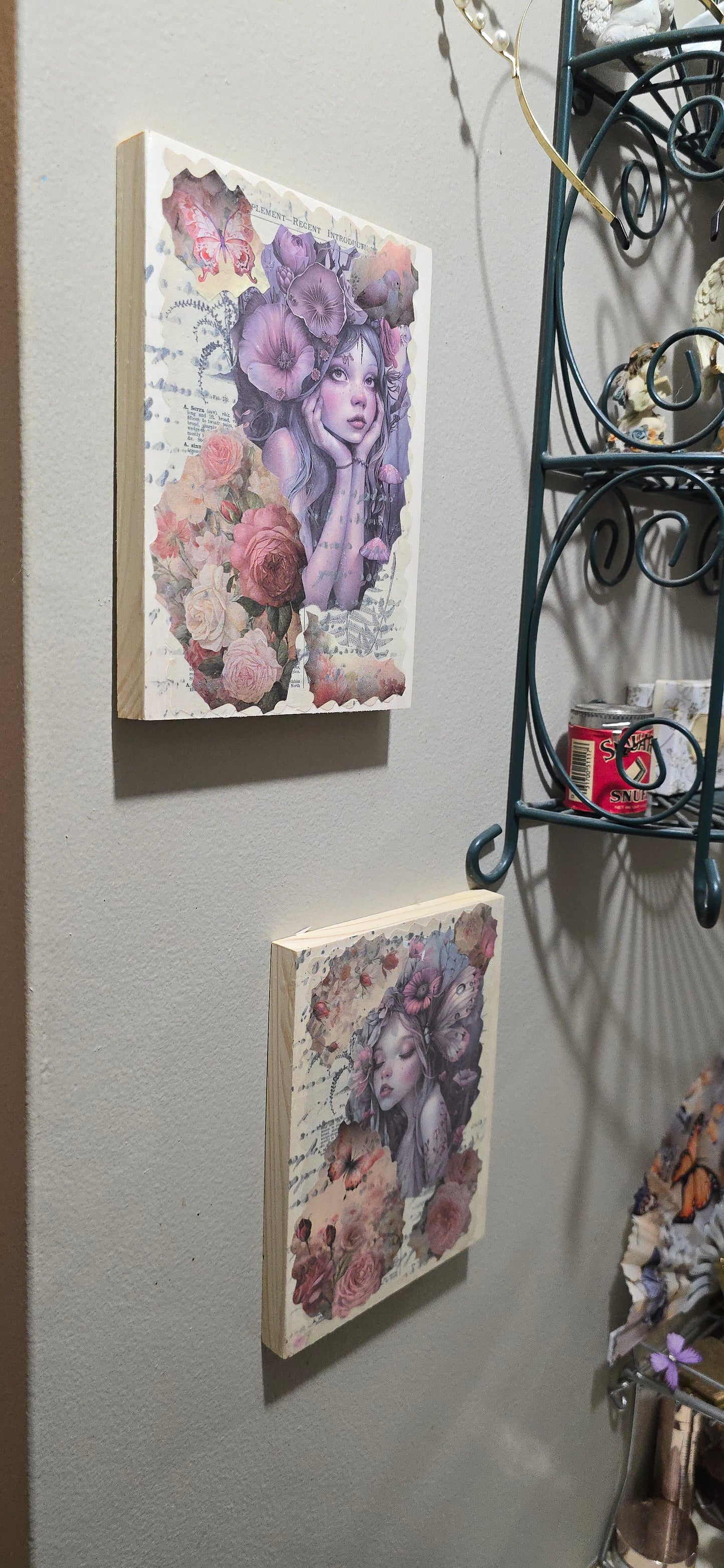 Collage Mixed Media Fairy Art on 2 Wooden Canvas (6x8 inches)