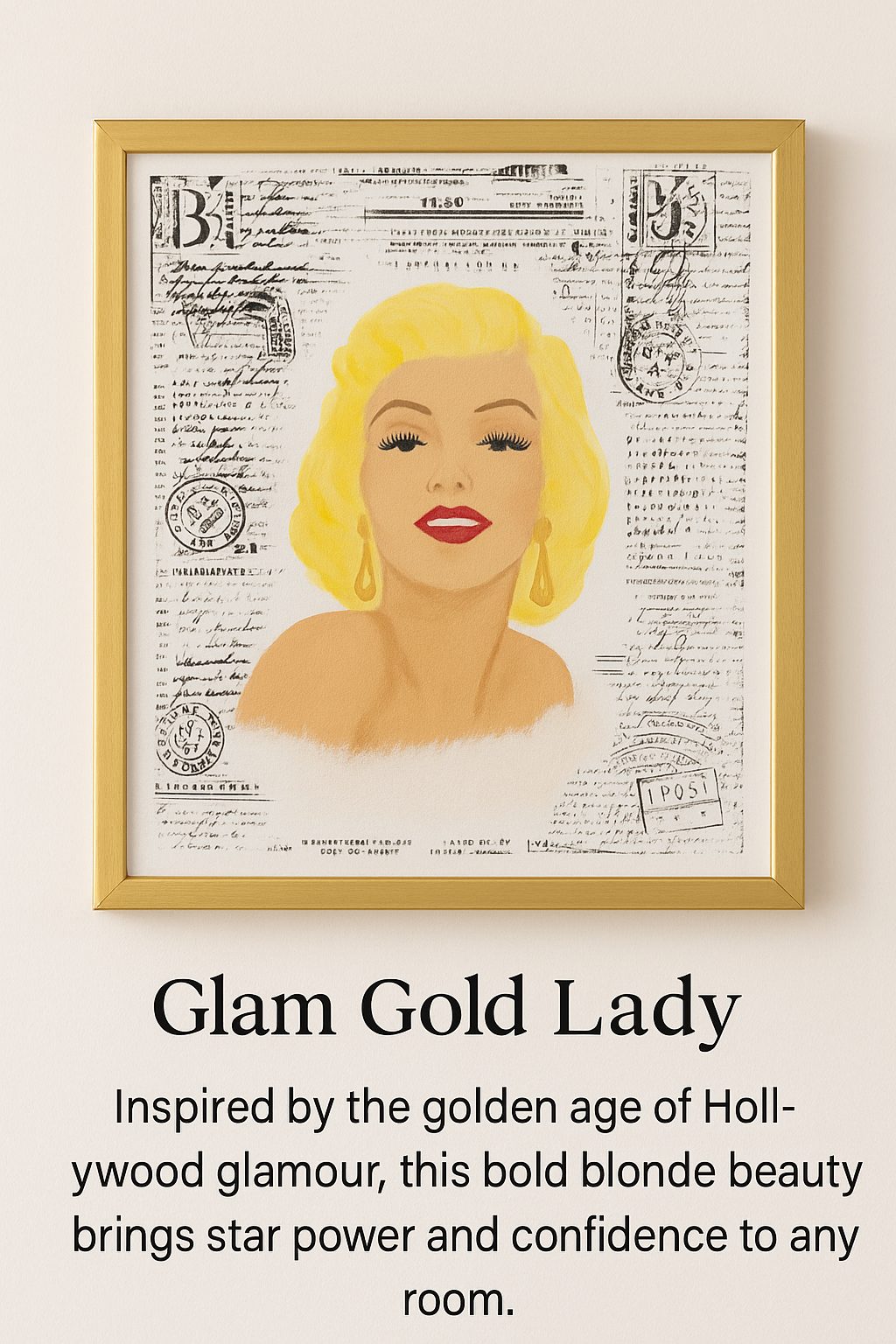 11x14 Glam Gold Lady – Original Mixed Media Painting in  Gold Frame