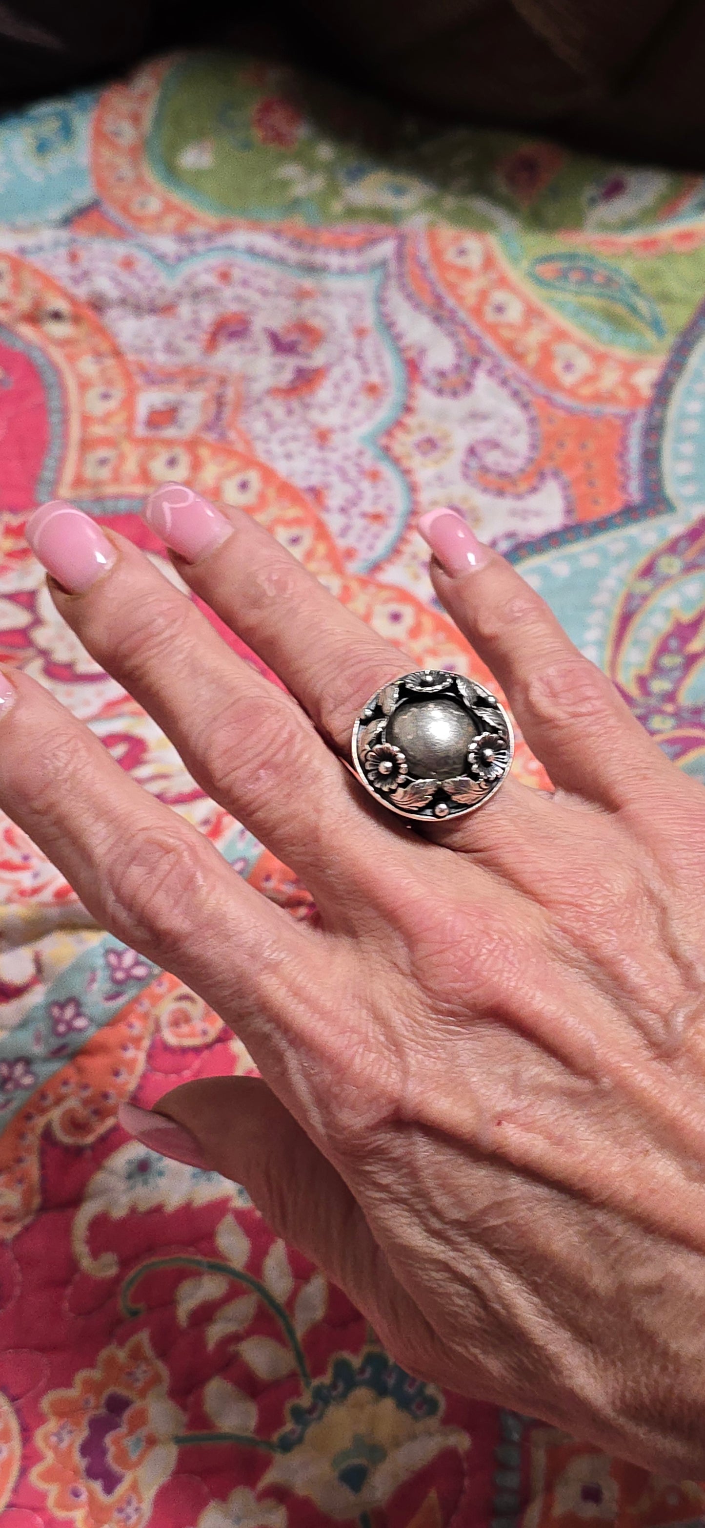 Vintage Danish Sterling Silver floral dome ring