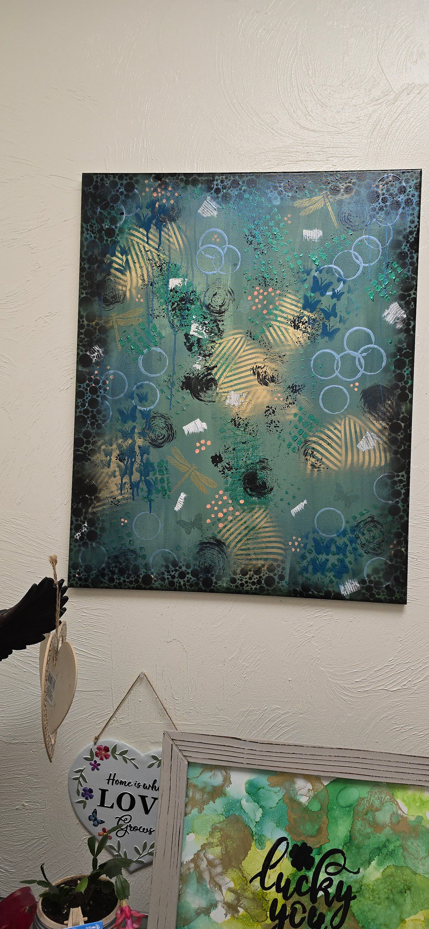 24x30 Original Mixed Media Abstract Painting – Emerald Echoes | Green Modern Wall Art