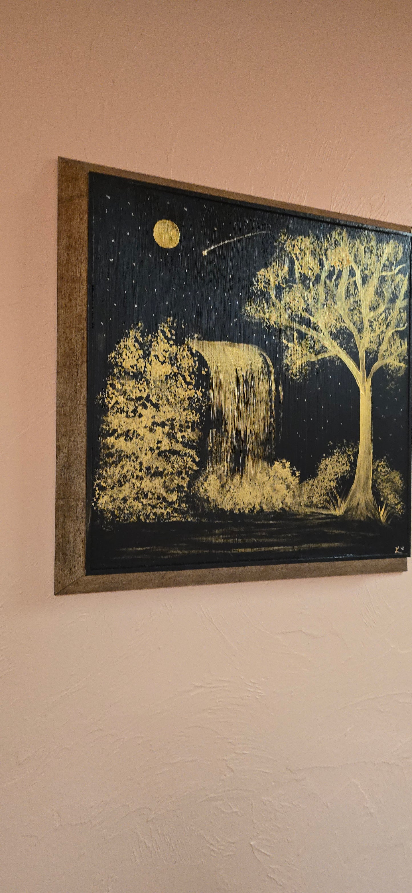 22x22 Black and Gold Original Acrylic Painting Golden Waterfall