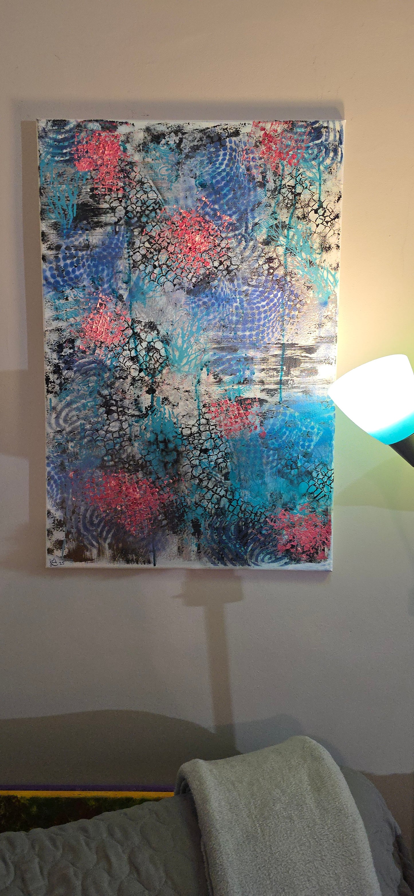 Blue Freedom – Original Abstract Mixed Media Painting, 24 x 36 Canvas Wall Art