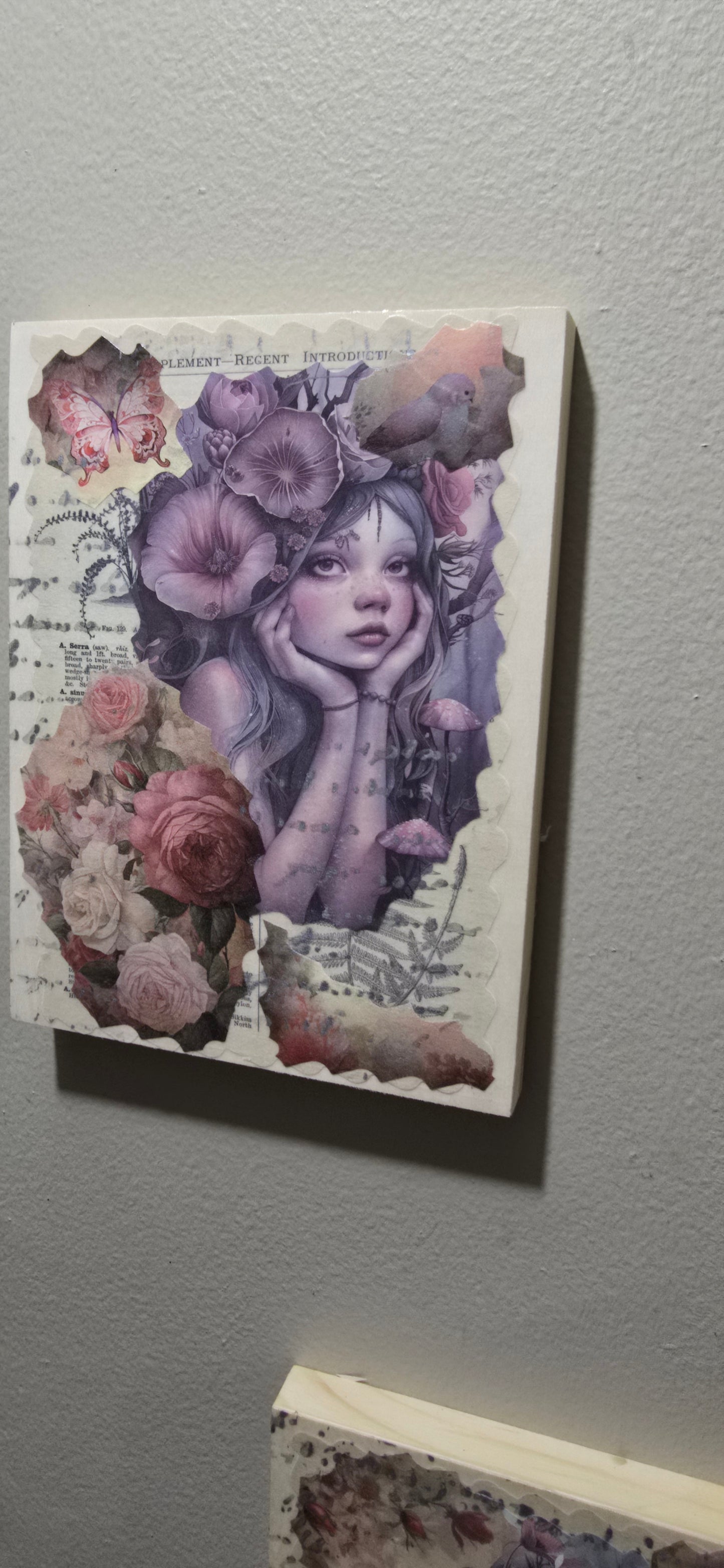 Collage Mixed Media Fairy Art on 2 Wooden Canvas (6x8 inches)