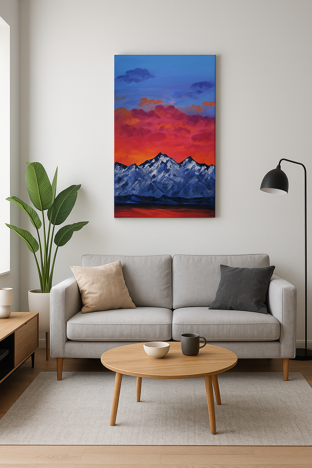 🔥 Sunset Mountain – Original 16x32 Oil Painting