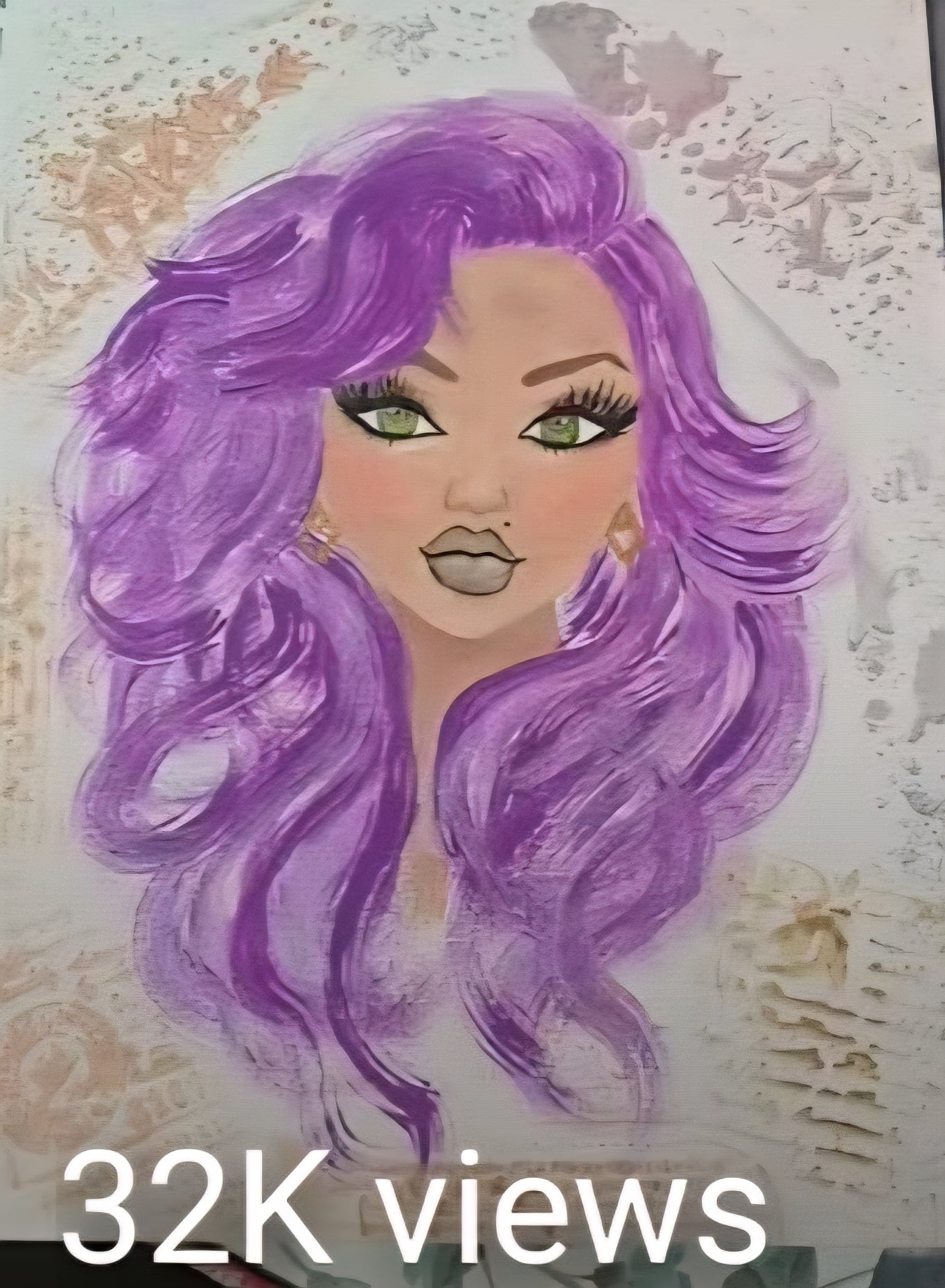 11x14 Purple Reign Glam girl original mixed media painting