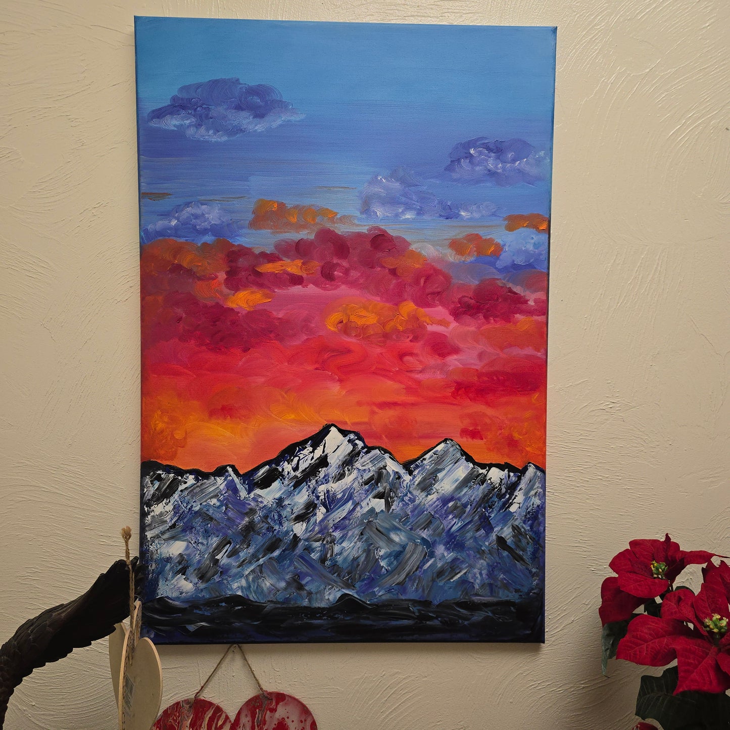 🔥 Sunset Mountain – Original 16x32 Oil Painting