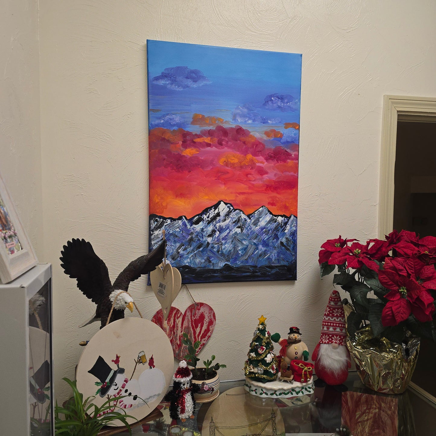 🔥 Sunset Mountain – Original 16x32 Oil Painting