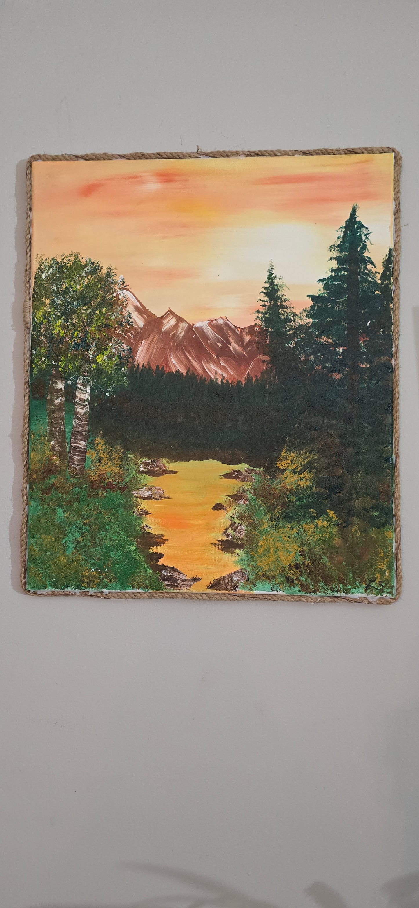 Oil Painting Sunset Stream