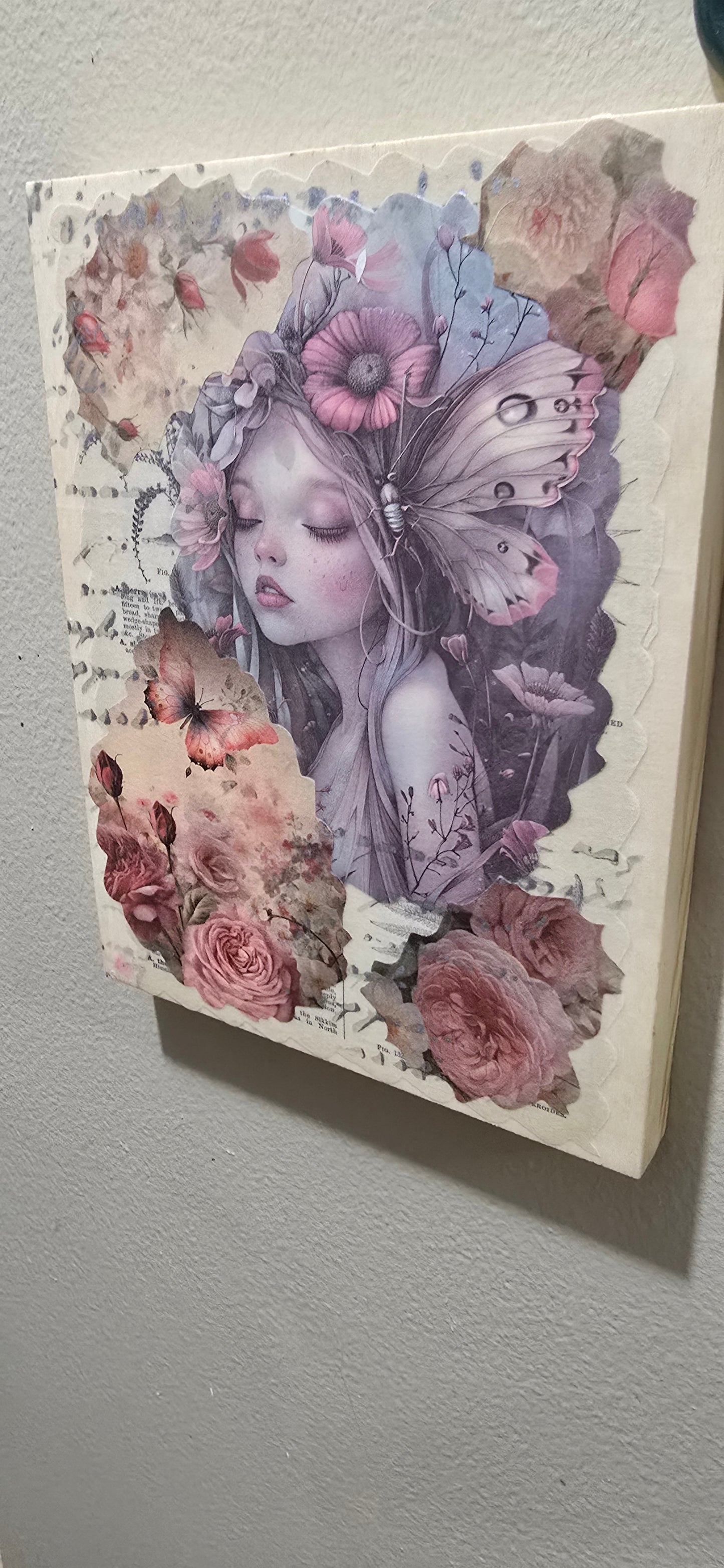 Collage Mixed Media Fairy Art on 2 Wooden Canvas (6x8 inches)