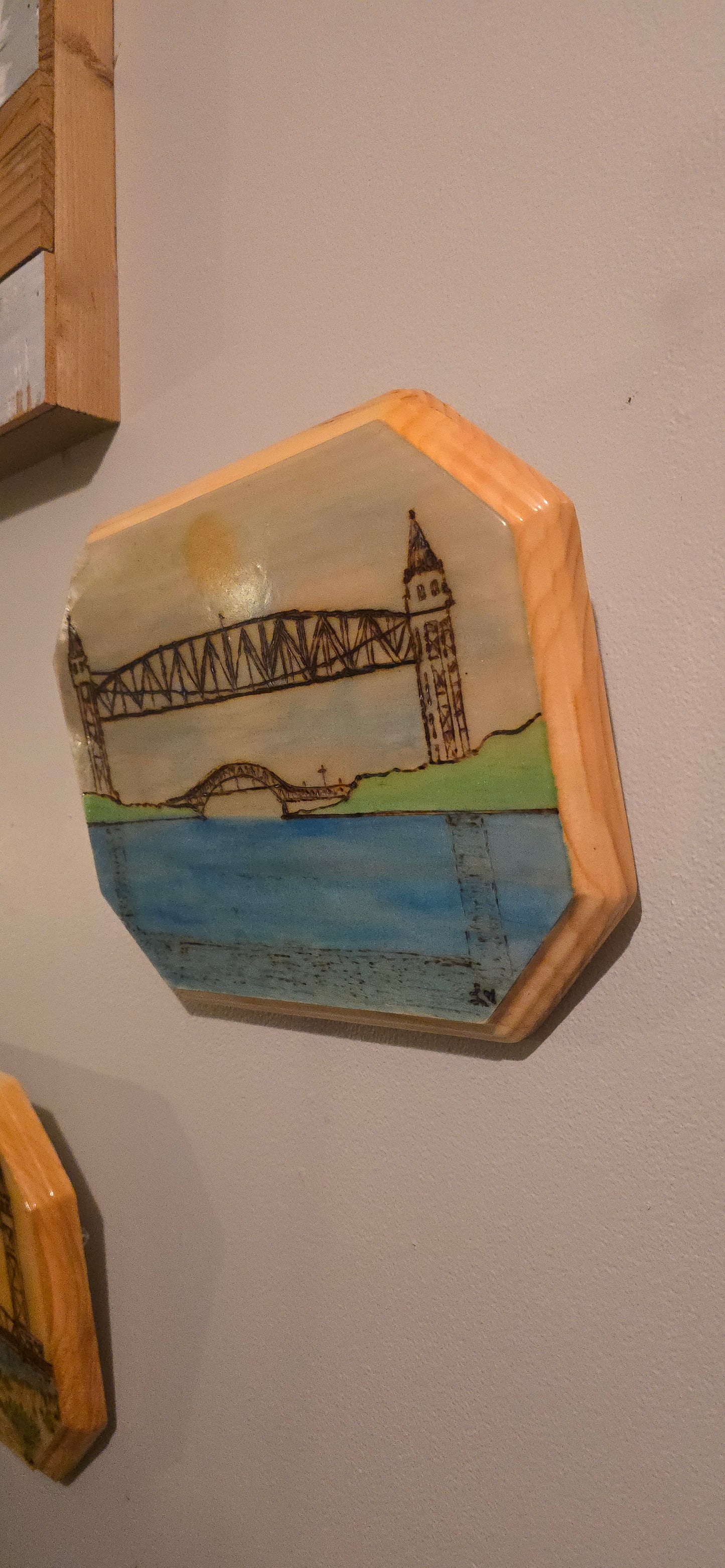 Cape Cod Canal Railroad Bridge – Original Wood-Burned & Watercolor Art