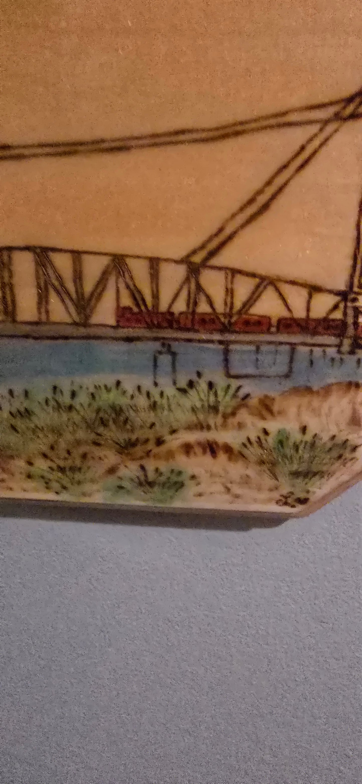 Cape Cod Canal Railroad Bridge – Original Wood-Burned & Watercolor Art